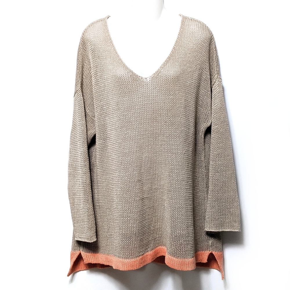 EILEEN FISHER 100% Linen Knit V-Neck Sweater 1X